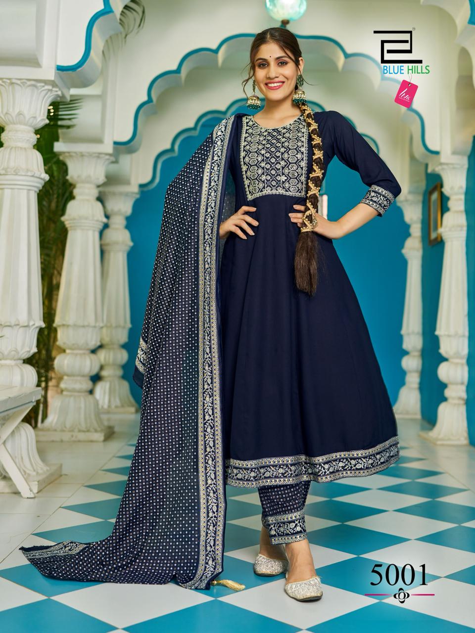 Jailer Vol 5 By Blue Hills Rayon Anarkali Kurti With Bottom Dupatta Wholesale Price In Surat
